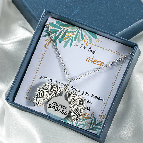 For Niece - You Are A Badass Sunflower Necklace
