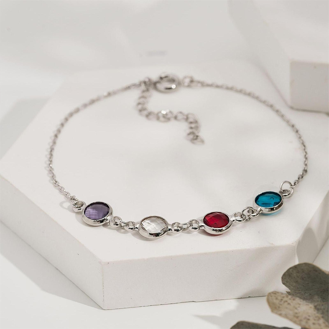 For Mother - Mother And Kids Forever Linked Together Custom Birthstones Bracelet