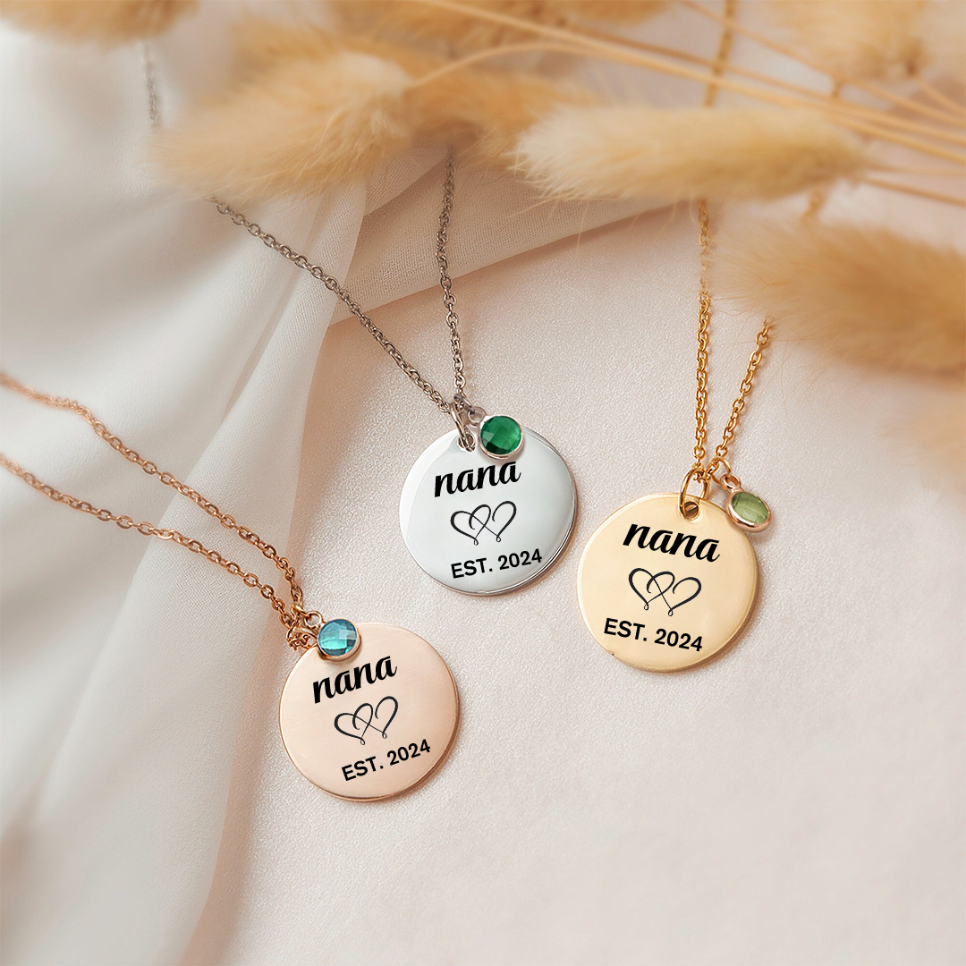 For Nana - Pendant medal Year & birthstone Custom Necklace