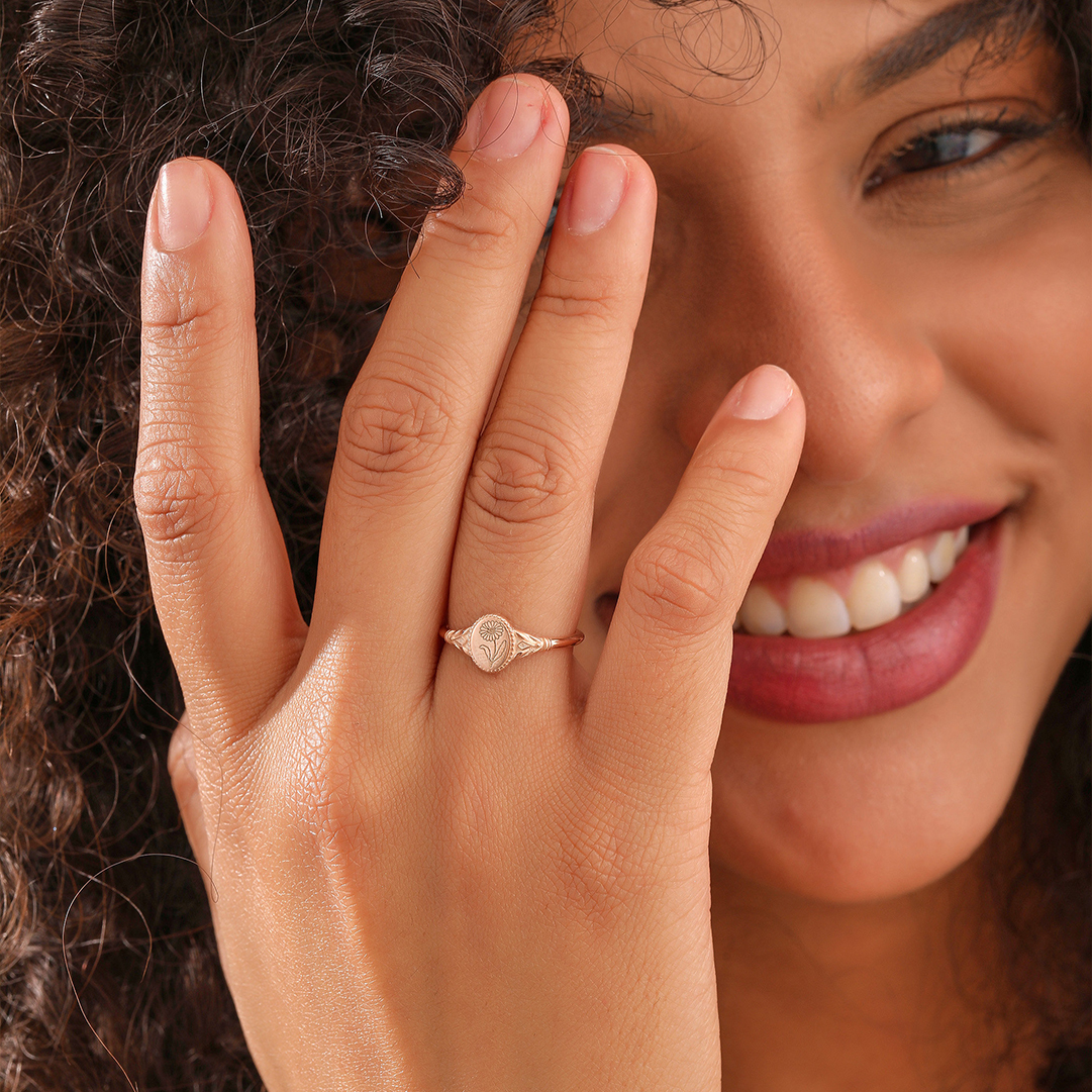 For Mother- Oval Birthday Flower Customized Ring
