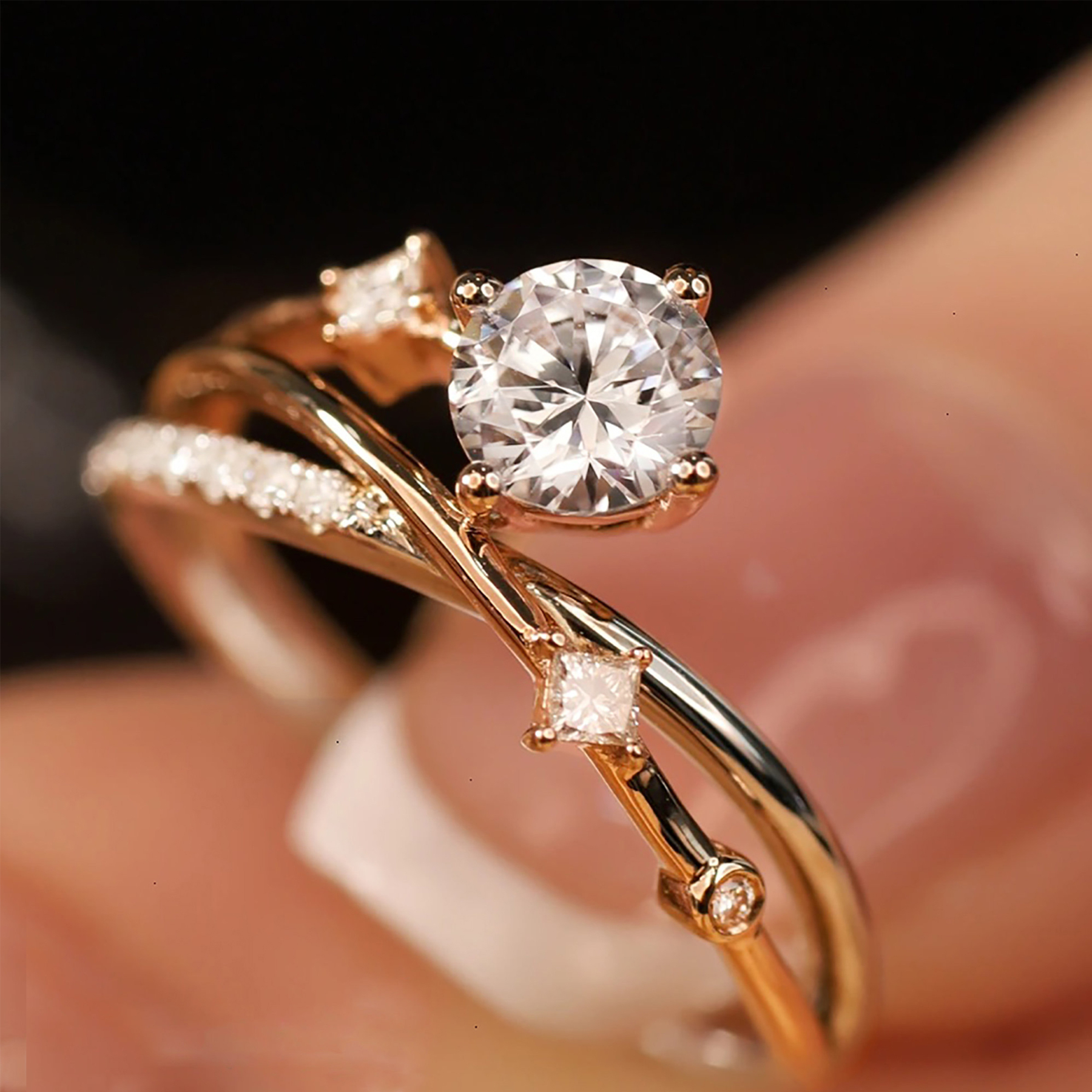 Diamond Cross Open Ring