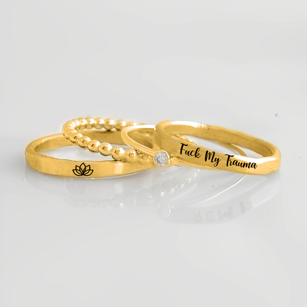S925 Fuck My Trauma Stacked Ring - 4 Rings Set