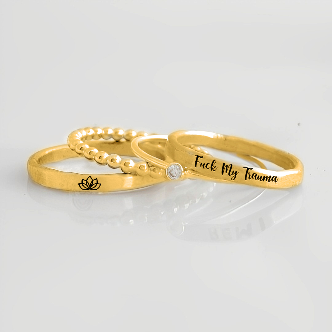 S925 Fuck My Trauma Stacked Ring - 4 Rings Set