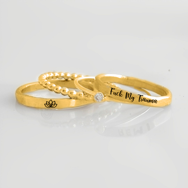 S925 Fuck My Trauma Stacked Ring - 4 Rings Set
