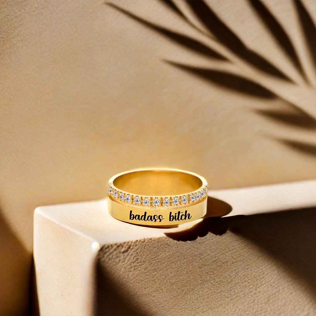 Badass Bitch Dainty Diamond Double Band Ring