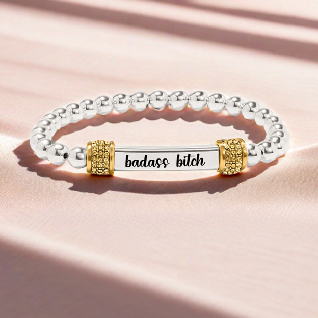 For Friend - Badass Bitch Dainty Diamond Beaded Stretch Bracelet