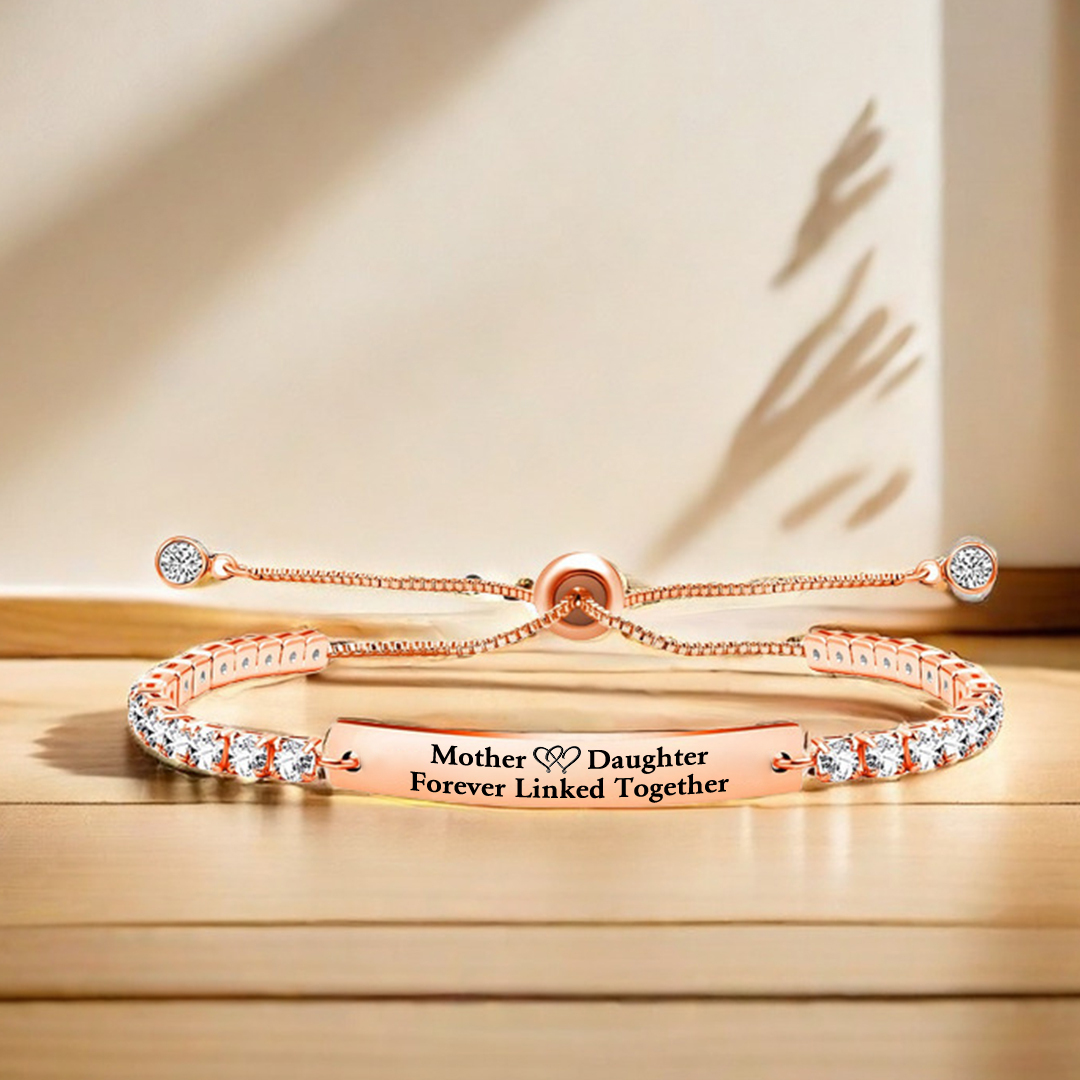 Mother and Daughter Forever Linked Together Long Strip Tennis Bracelet