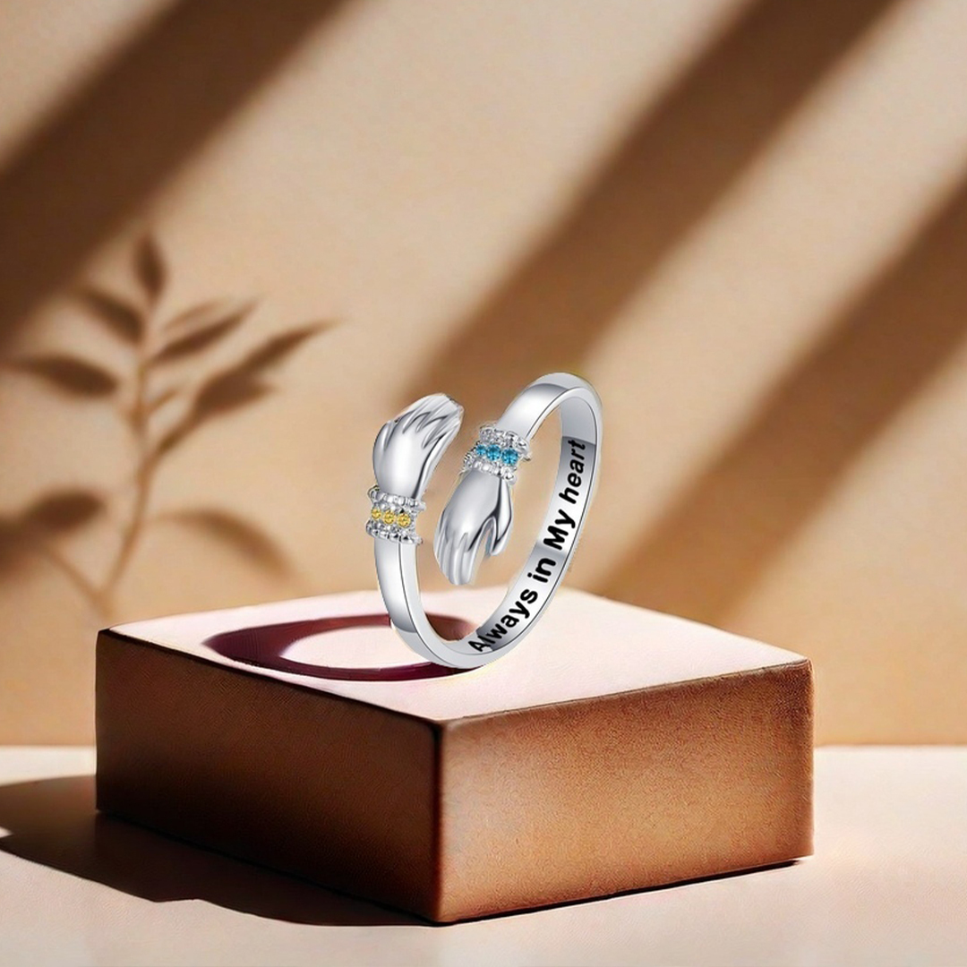 For Daughter - S925 Always Keep Me In Your Heart Custom Birthstone Hug Ring