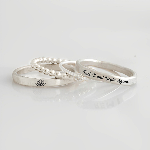 S925 Fuck It and Begin Again Stacked Ring - 4 Rings Set