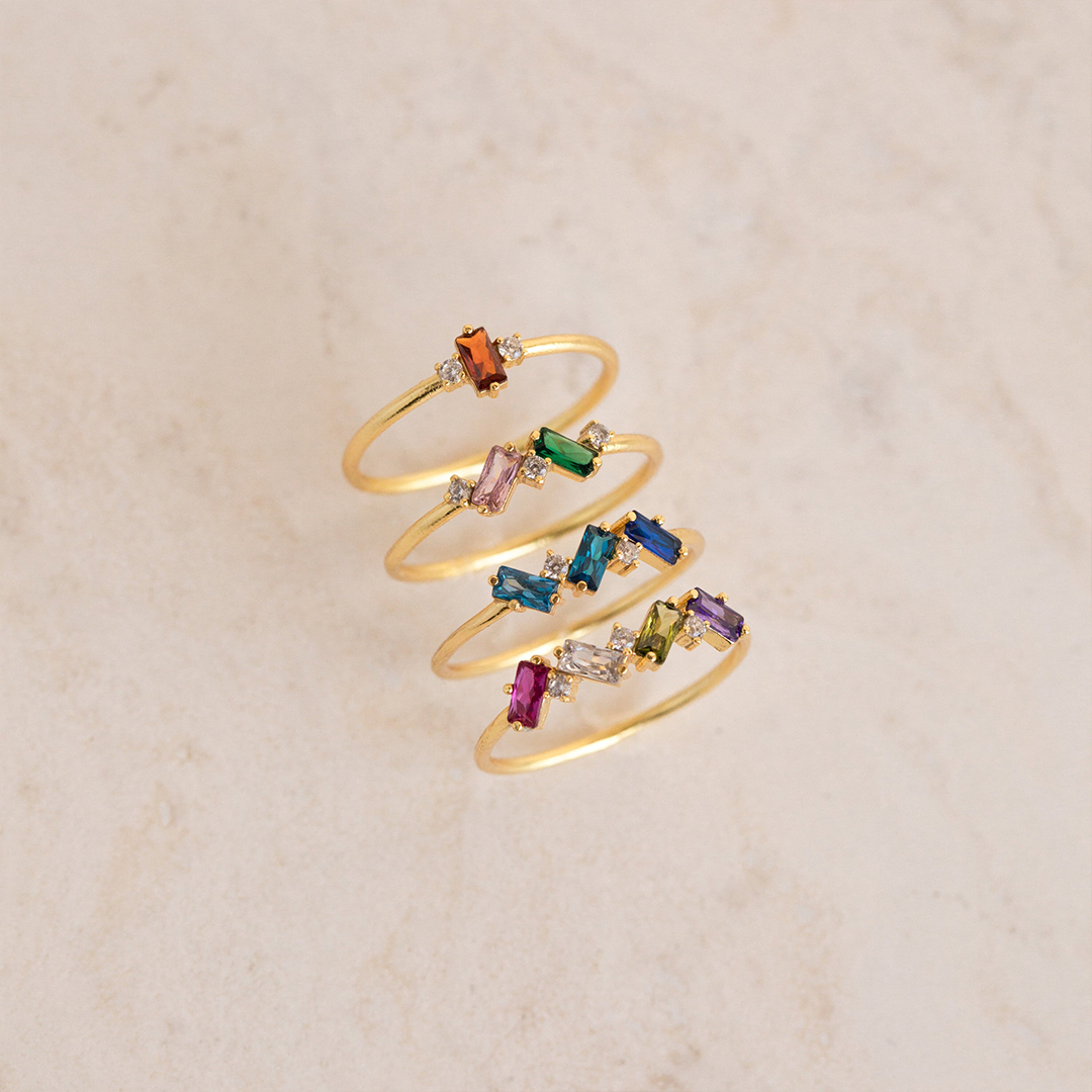 S925 Custom Rectangular Birthstone Ring