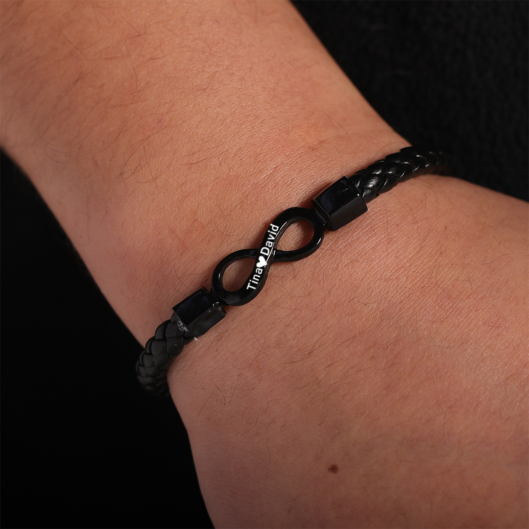 Personalized 2 Names Infinity Leather Bracelet