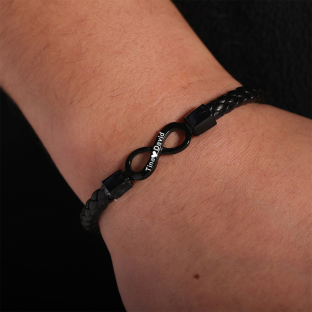 Personalized 2 Names Infinity Leather Bracelet