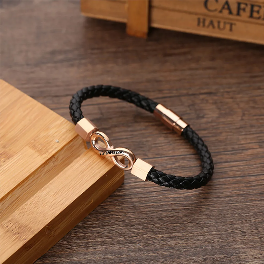 For Son - Personalized 2 Names Infinity Leather Bracelet