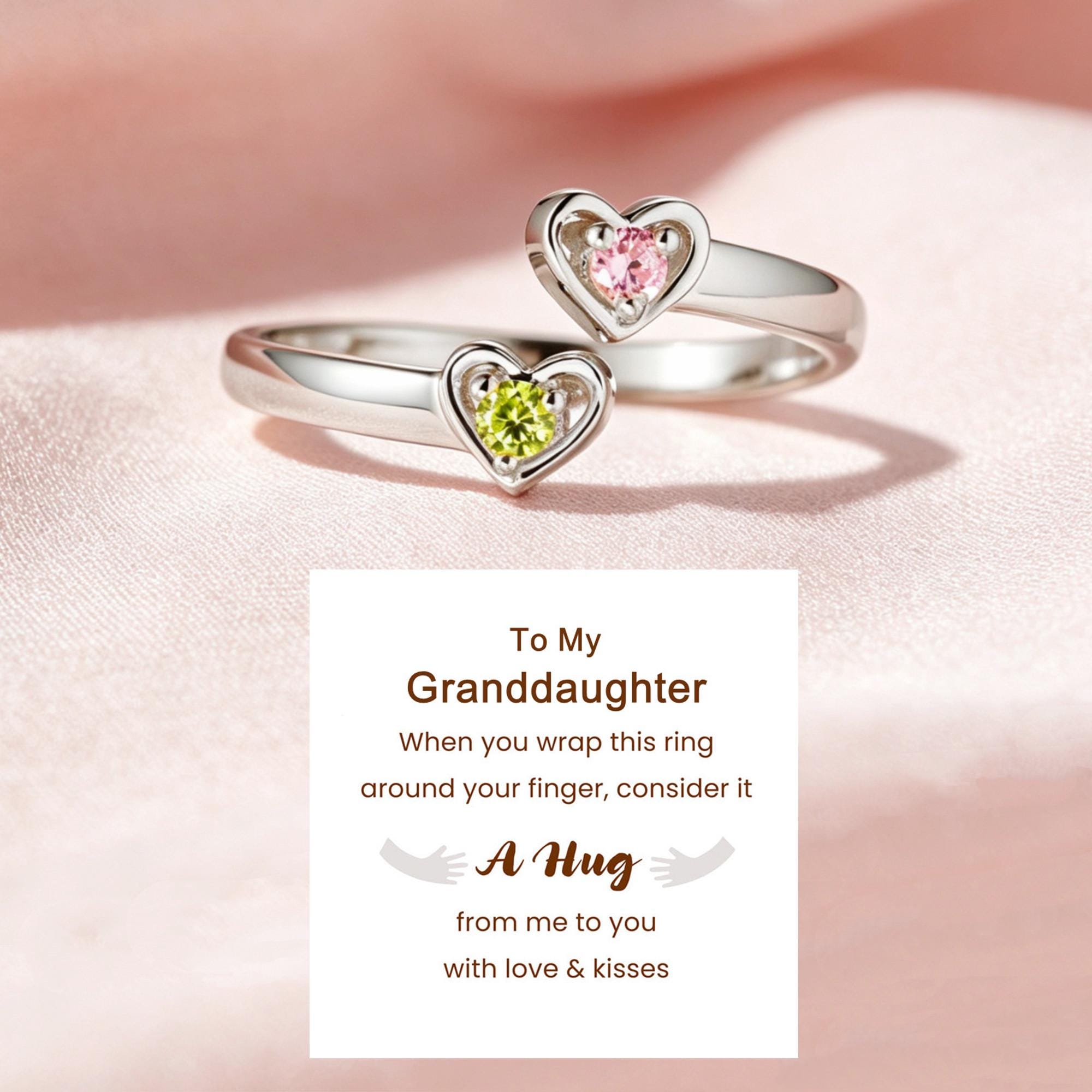 To My Daughter — Personalized Double Heart Birthstone Open Ring