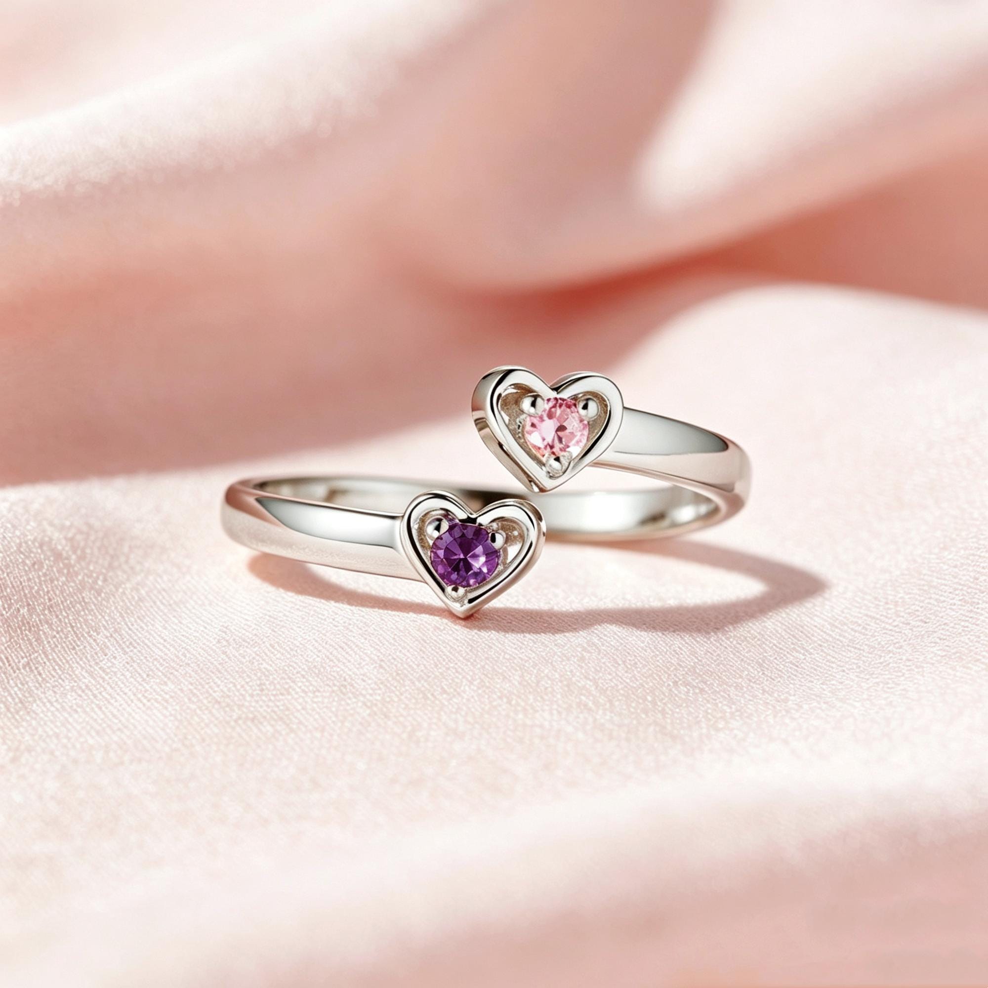 To My Daughter — Personalized Double Heart Birthstone Open Ring