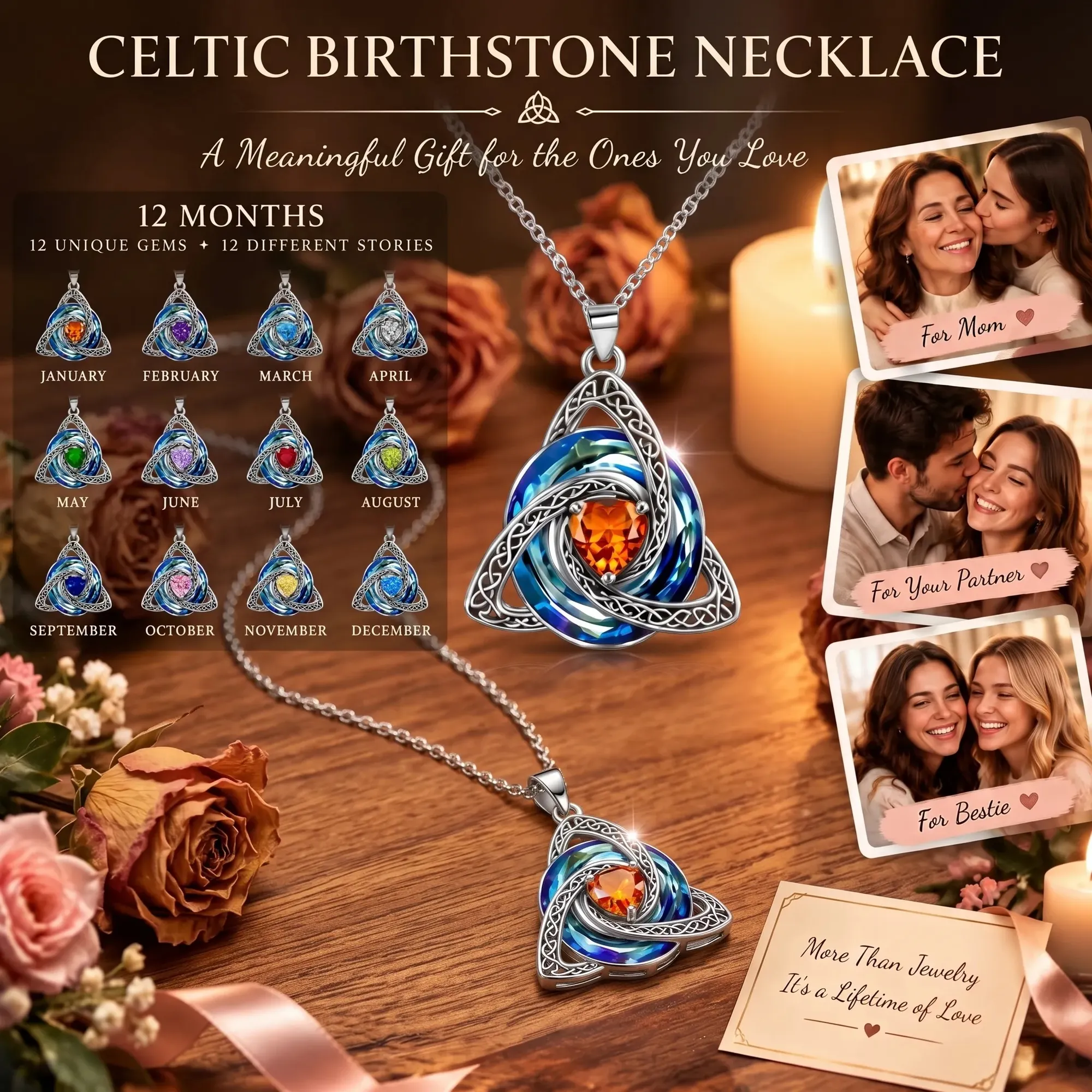 Custom Celtic Knot Birthstone Crystal Necklace