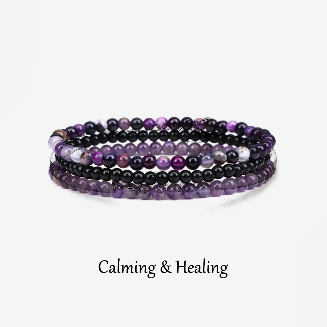 Amethyst Stress Relief Beaded Bracelet Set