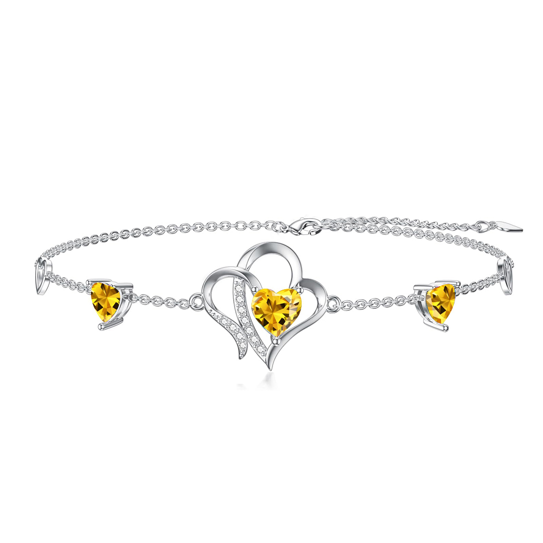 For Daughter-in-Law - S925 Birthstone Double Heart Bracelet