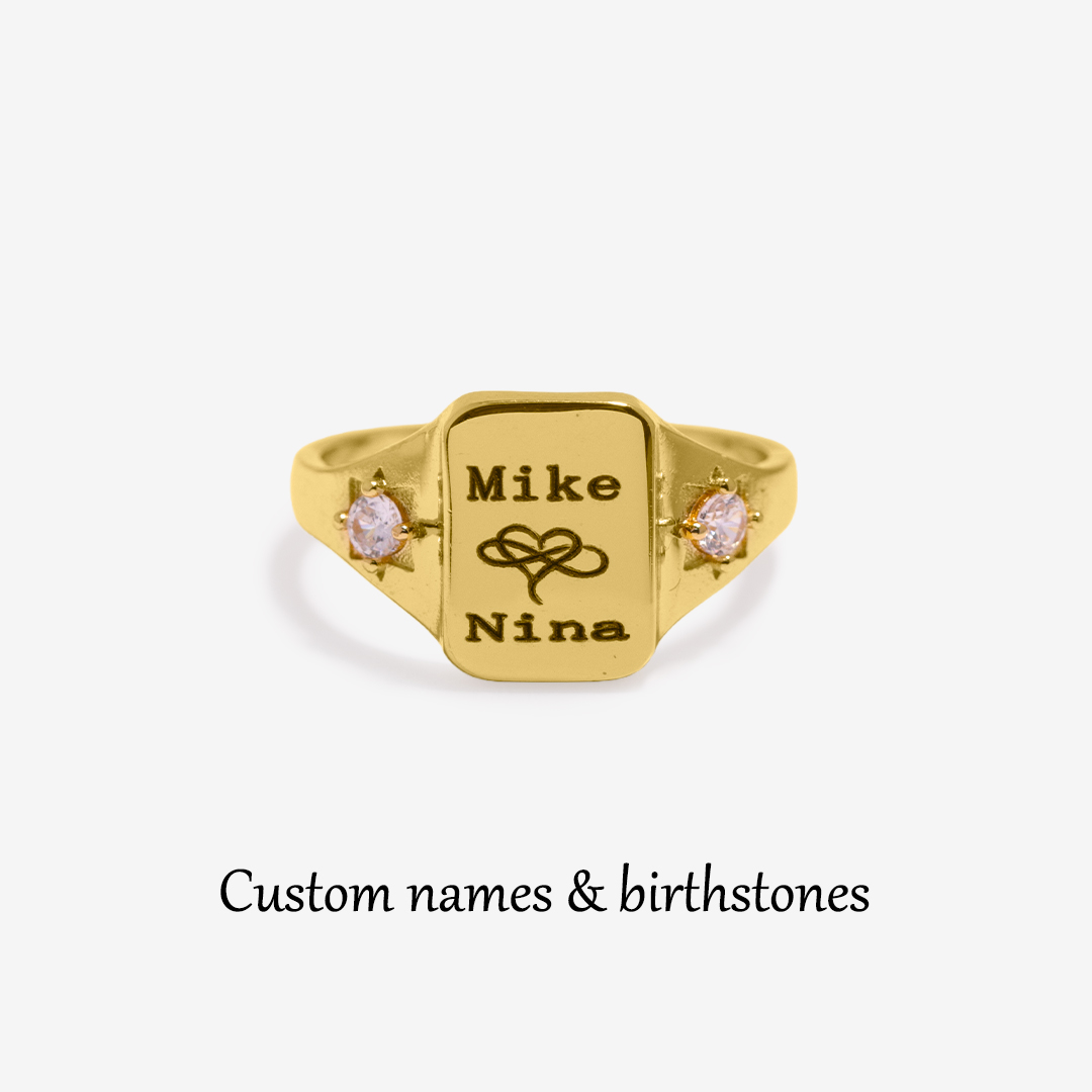 S925 Custom Names and Birthstones Dainty Ring