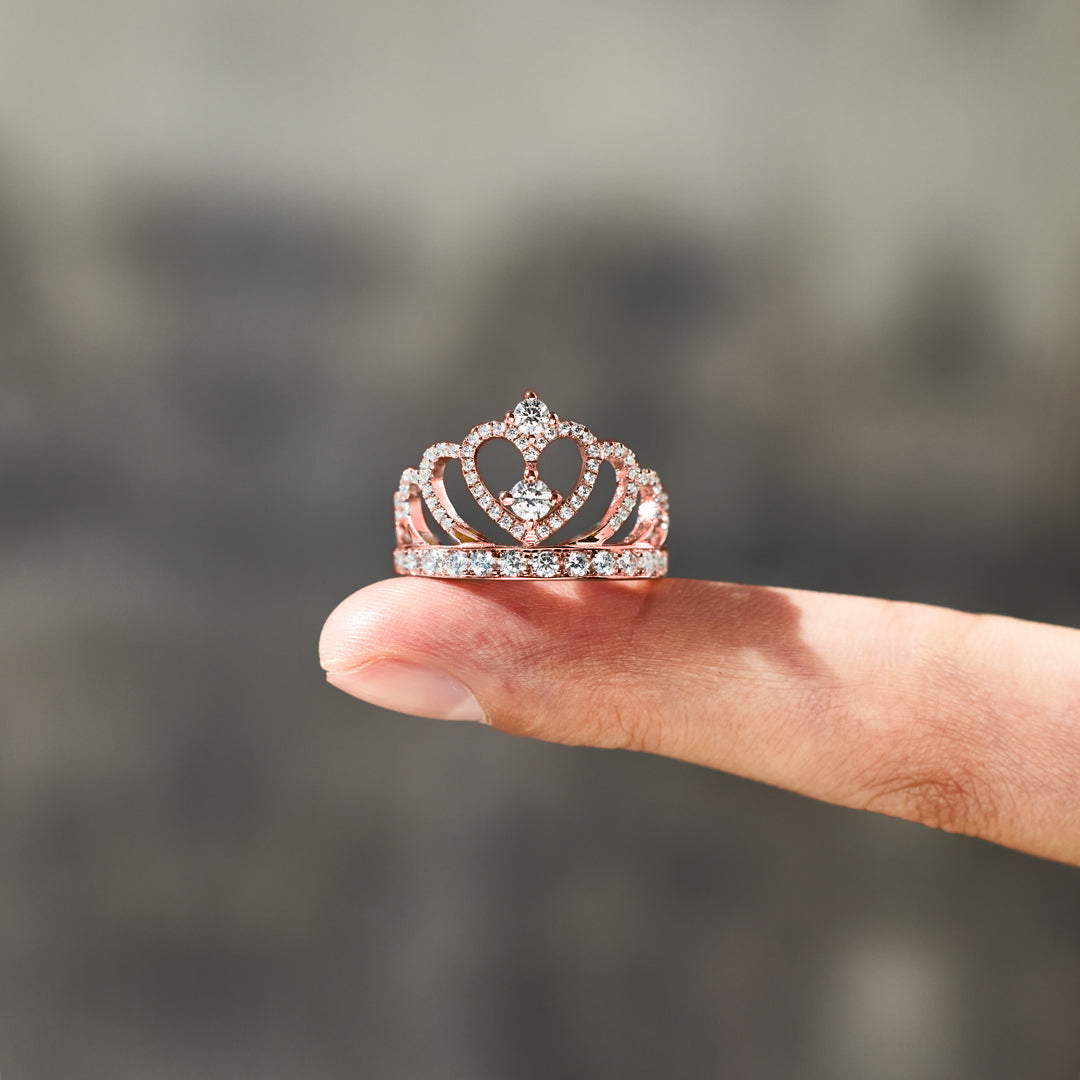 For Daughter - S925 I Love You Forever And Always Sterling Silver Crystal Crown Ring