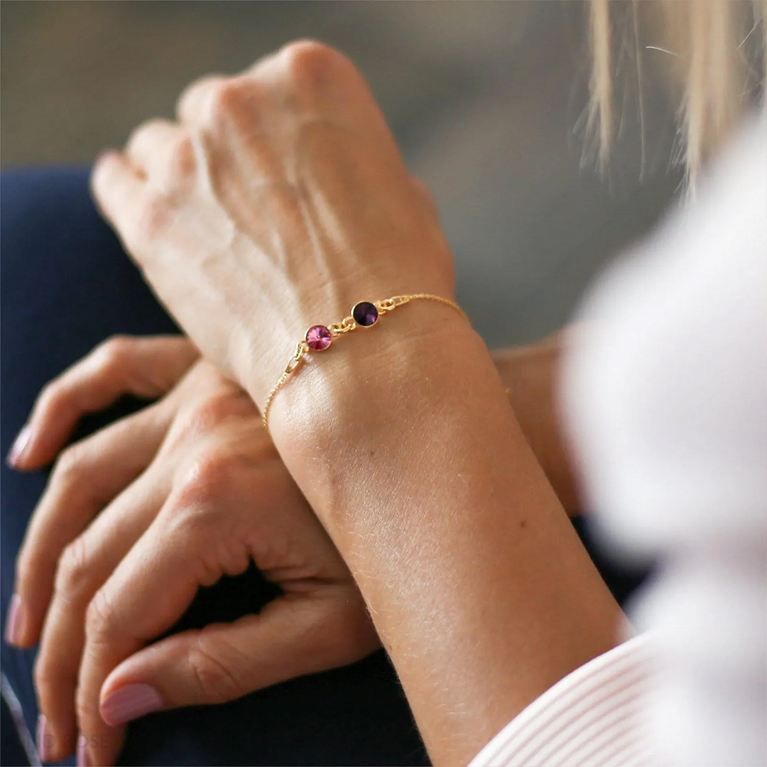 For Mother - Mother And Kids Forever Linked Together Custom Birthstones Bracelet
