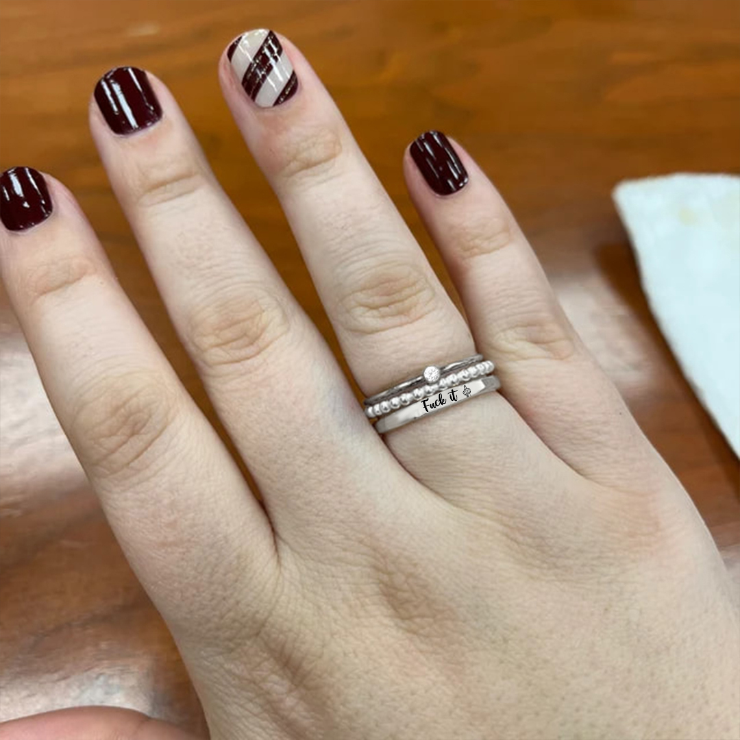 S925 Fuck It Stacked Ring - 3 Rings Set
