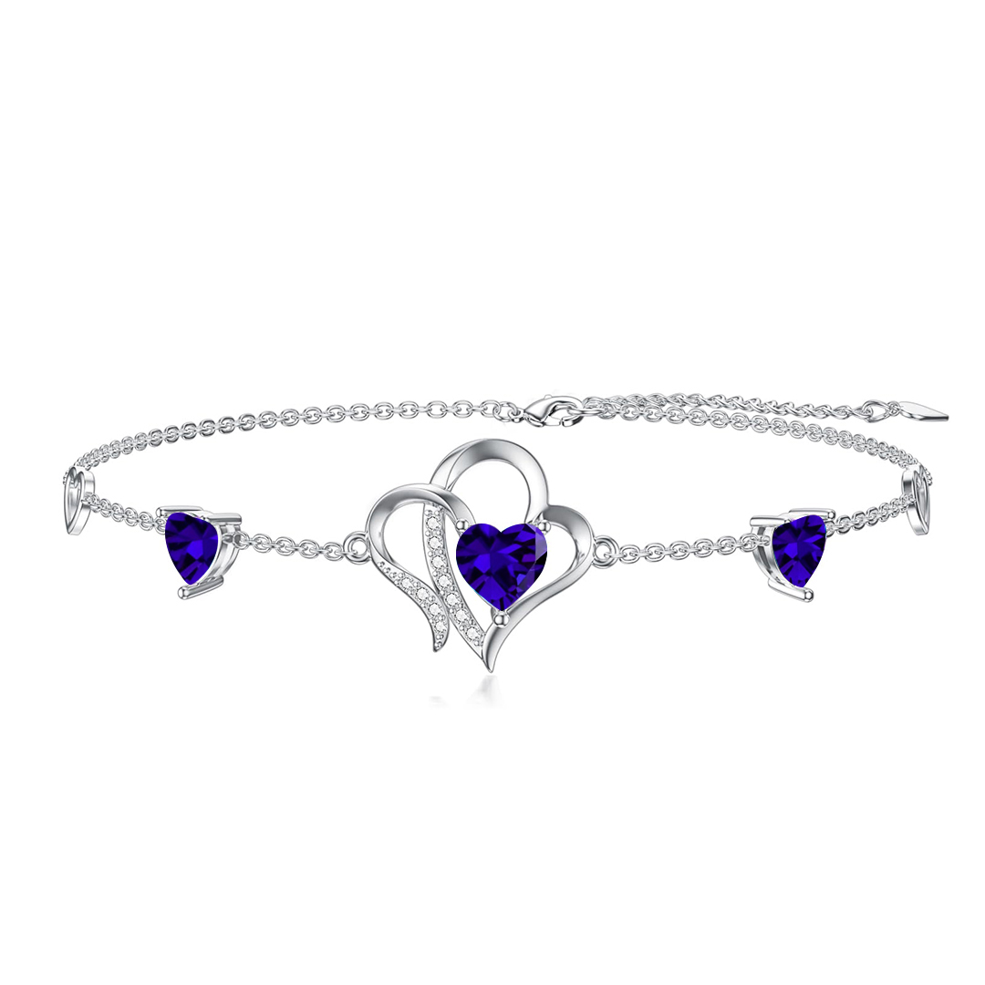 For Daughter-in-Law - S925 Birthstone Double Heart Bracelet
