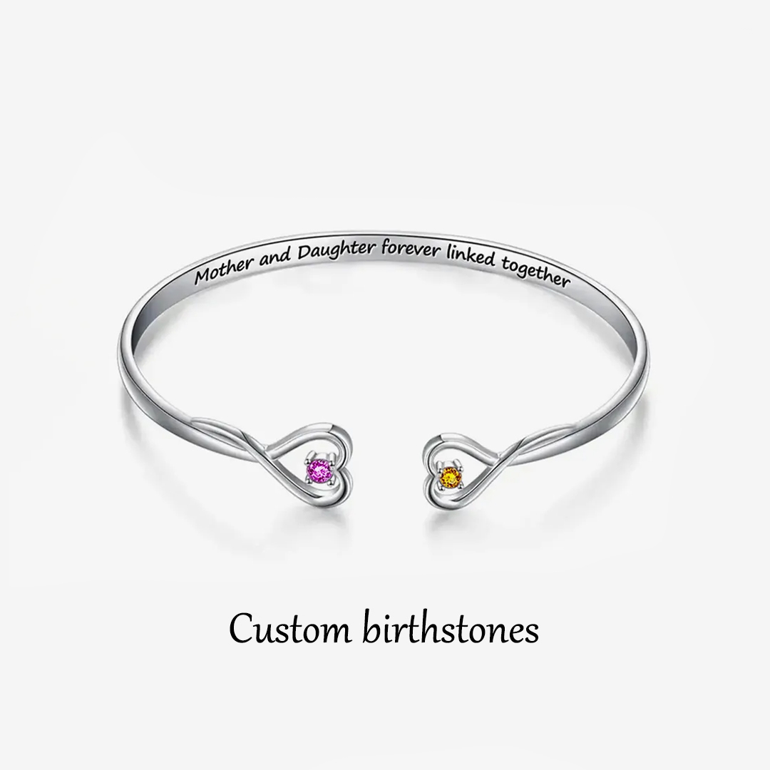 Mother & Daughter Forever linked Together Double Heart Custom Birthstone Bracelet