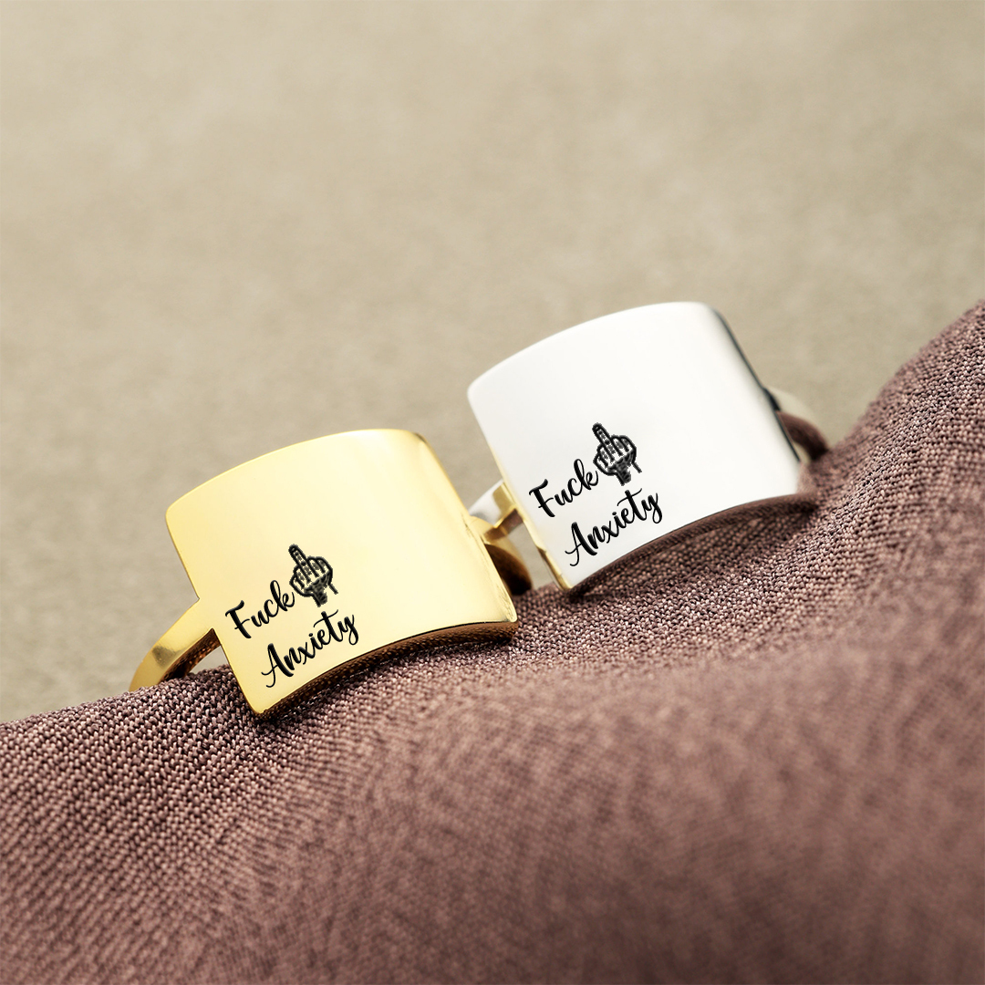 "Fuck Anxiety" Engraved Square Ring