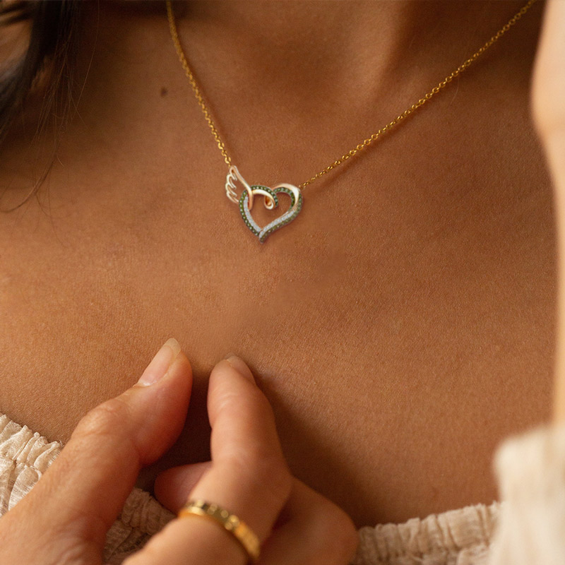 For Memorial - Life And Death Birthstone Love Wings Necklace