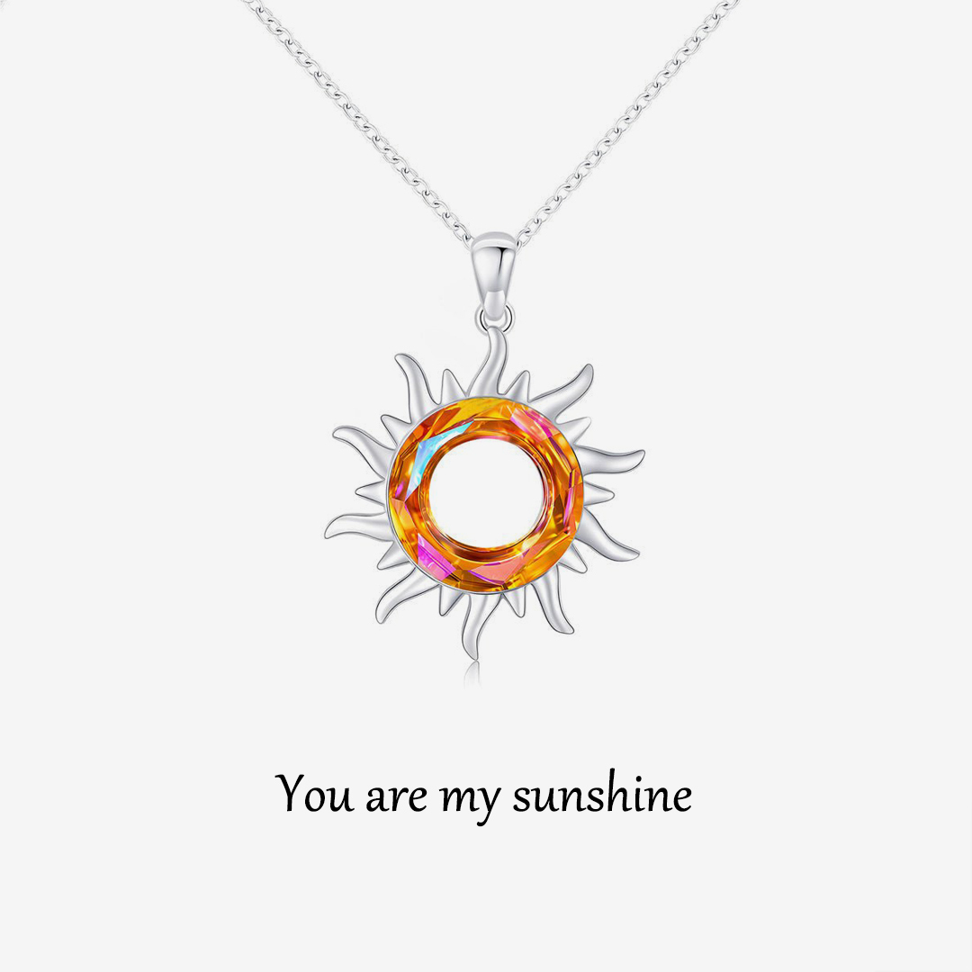 For Daughter - S925 You are My Sunshine Crystal Circle Sun Necklace