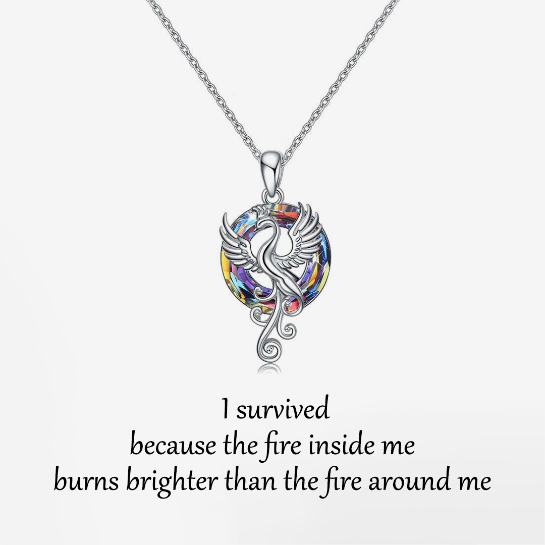 S925 The Fire inside Me  Burns Brighter  than the Fire around Me Flying Phoenix necklace