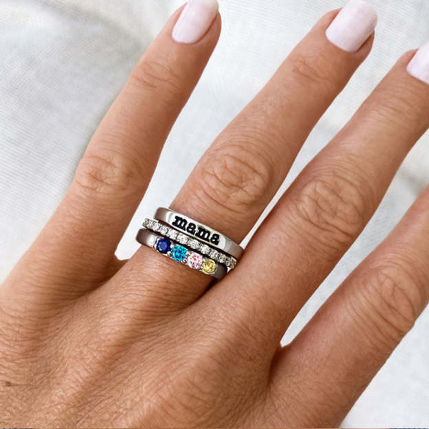 For Mother - S925 Custom Birthstones Mama Stack Ring