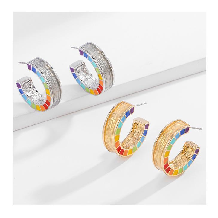 Bold Enamel Rainbow Circle Earrings