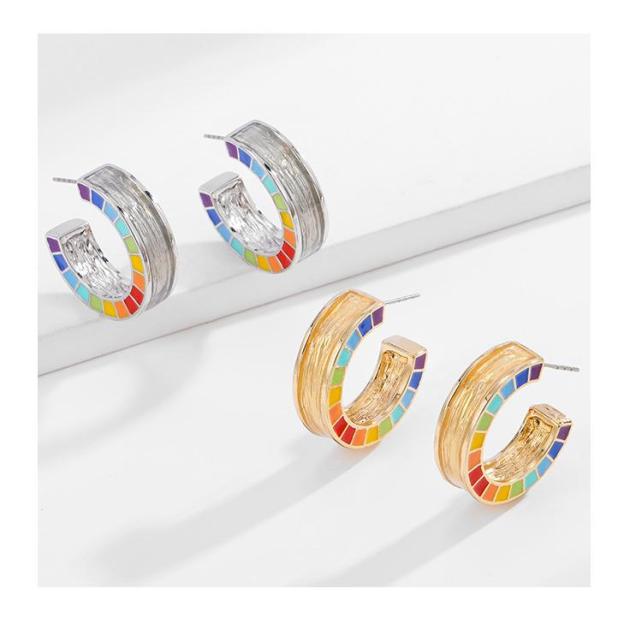 Bold Enamel Rainbow Circle Earrings