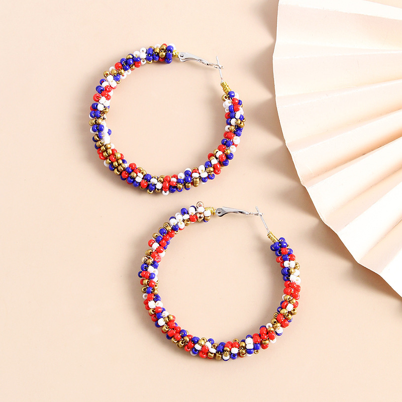 Red-Blue-White Beads Earrings