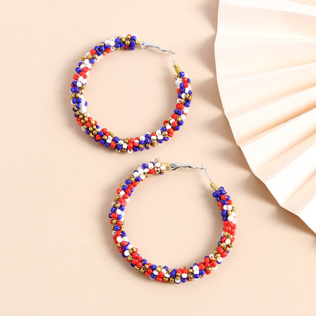 Red-Blue-White Beads Earrings