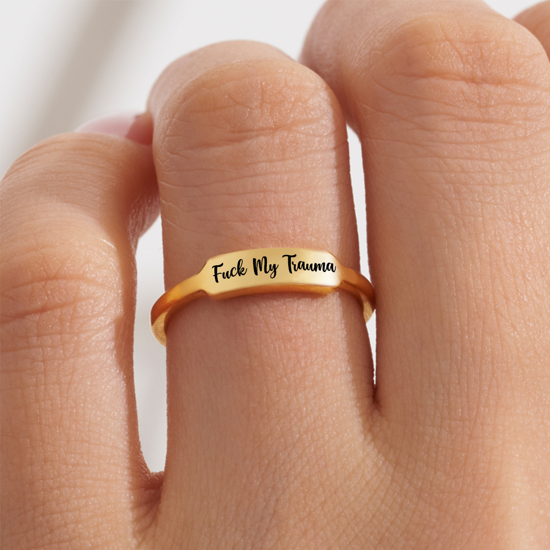 Fuck My Trauma Dainty Bar Ring