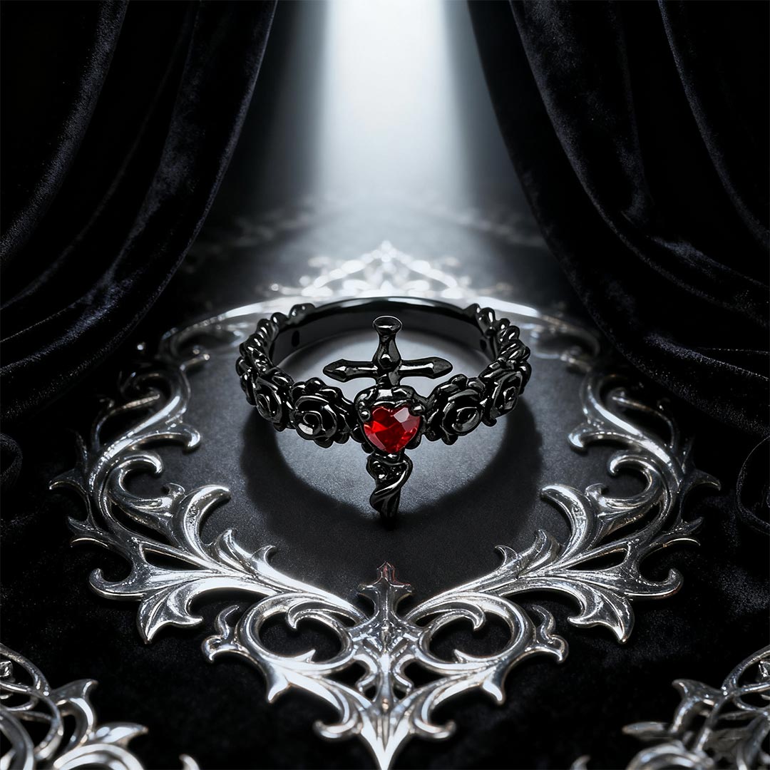 I’m Strong as Fuck-Black Rose Heart Sword Open Ring