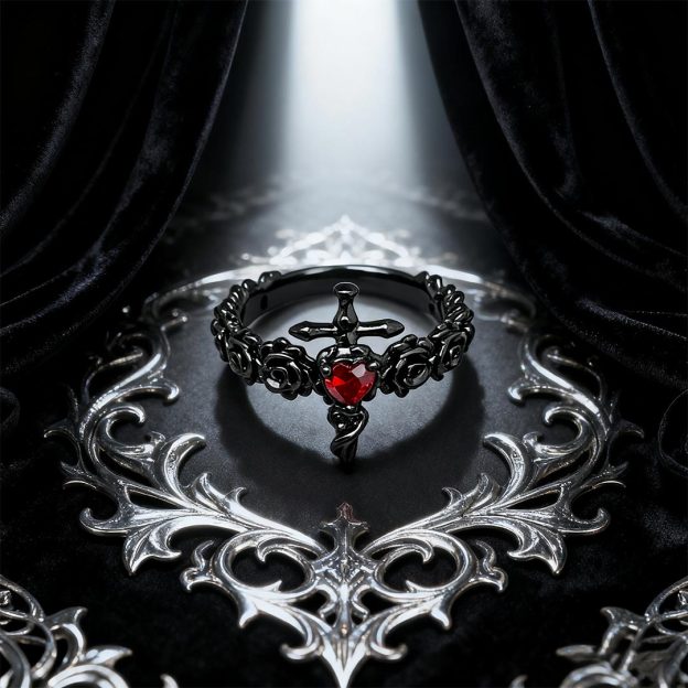 I’m Strong as Fuck-Black Rose Heart Sword Open Ring