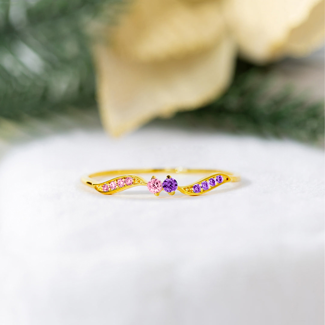 Grandmother & Granddaughter Forever Linked Together Personalized Double Stone Wavy Ring