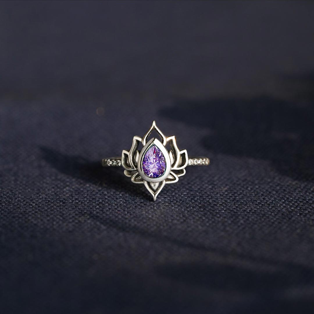 Alzheimer Dementia Awareness Purple Lotus Ring