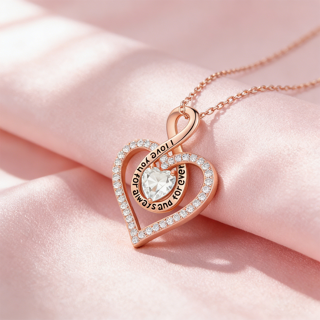 For Mom - I Love You Diamond Infinity Heart Necklace