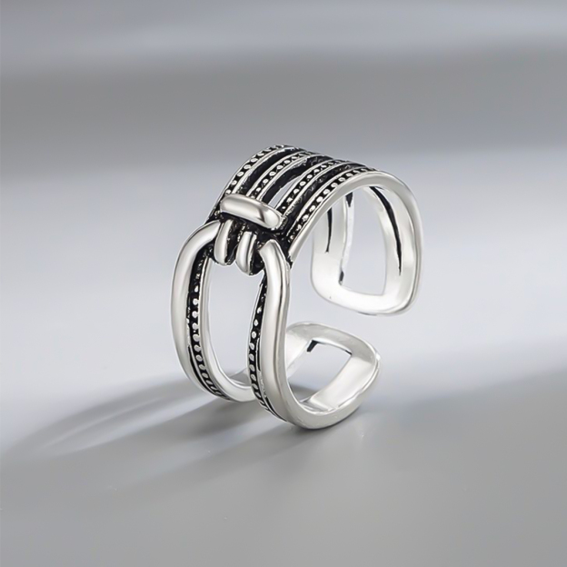 For Daughter - S925 Mother & Daughter Forever Linked Together Horseshoe Buckle Open Ring