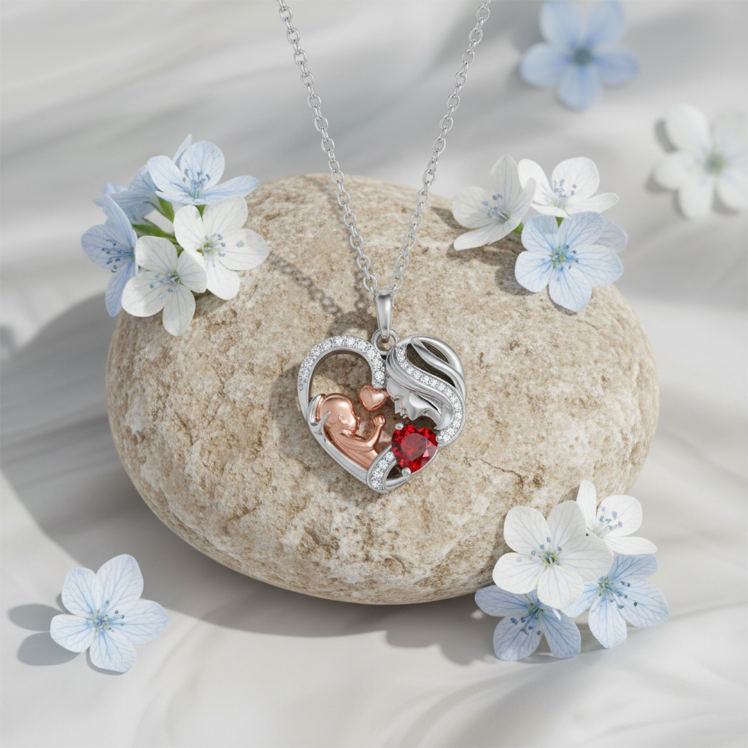 Custom Mother's Birthstone Heart Necklace