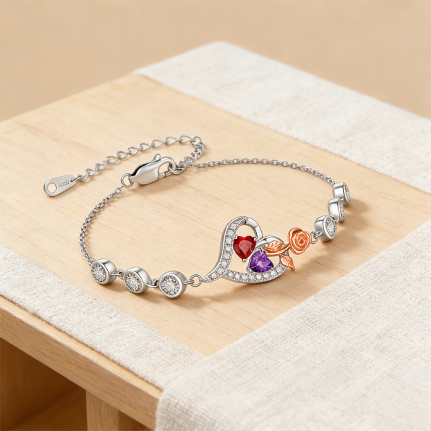 For mother -You are the most beautiful rose in my life Custom Birthstone Bracelet