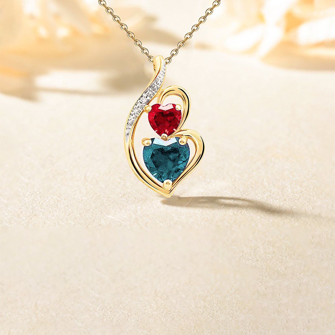 S925 The Love Between Mother And Daughter Is Forever Love Eternal Birthstone Customized Double Heart Necklace