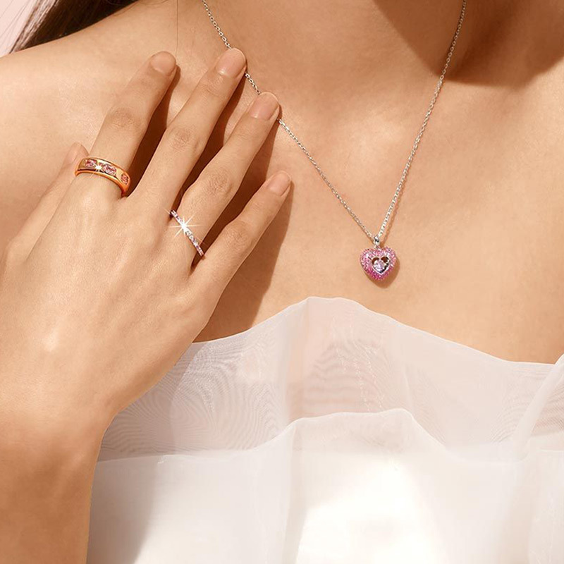 For Daughter - S925 Mother & Daughter Forever Linked Together Pink Beating Heart Necklace