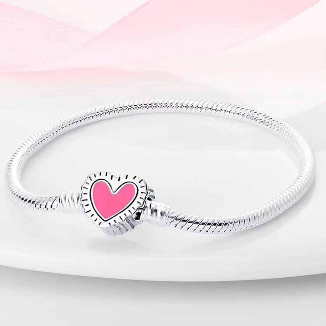 For Self - S925 Love Yourself Unconditionally Pink Love Snake Chain Bracelet
