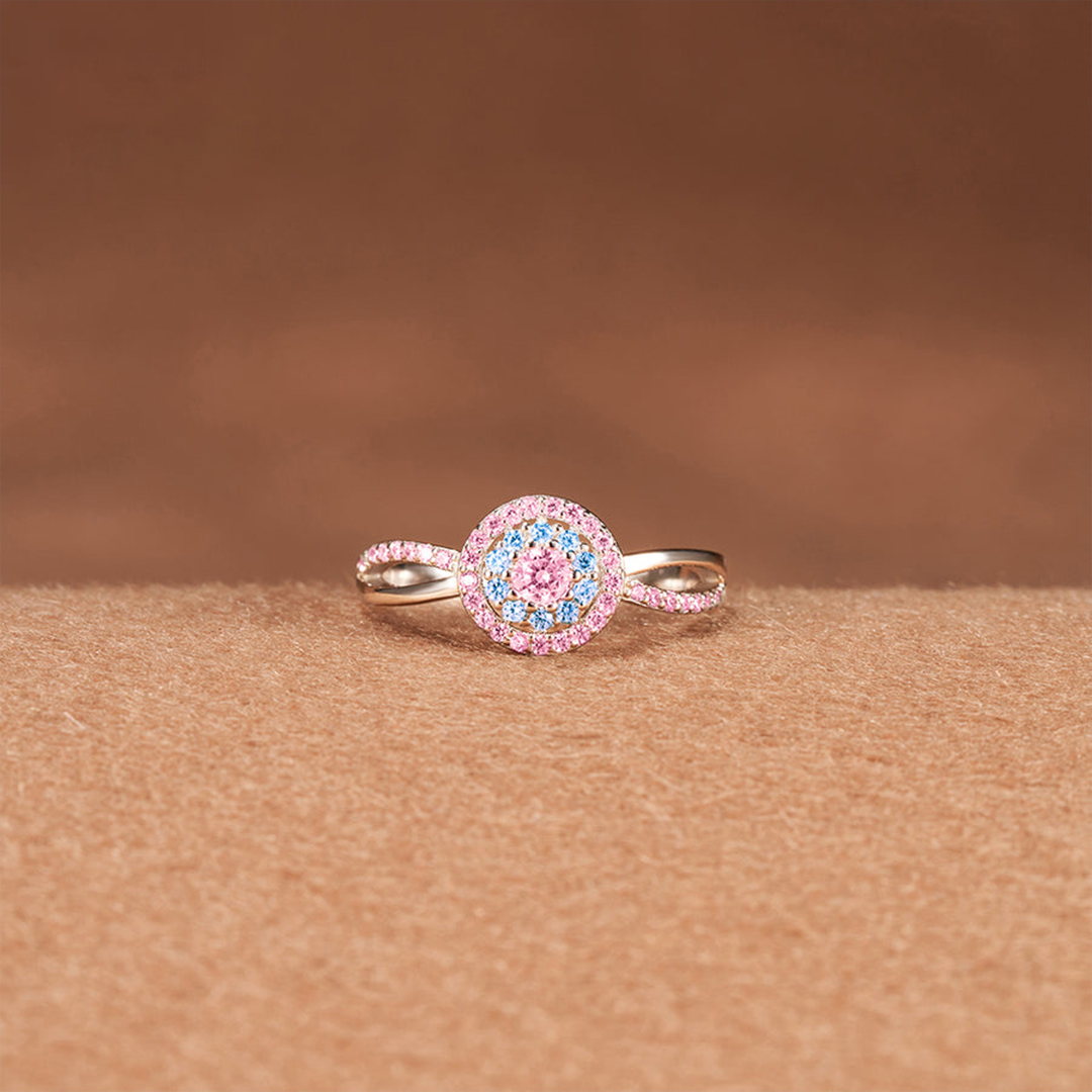 For Self - S925 Pink Blue Round Diamond Ring